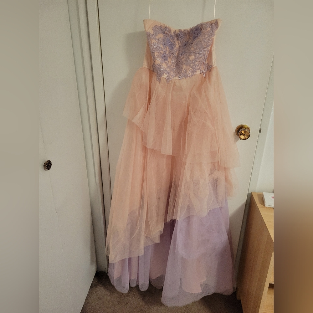 Strapless Pink with Purple detail formal dress